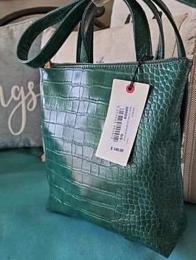 Ted Baker Green Croc-Embossed Zip Tote
